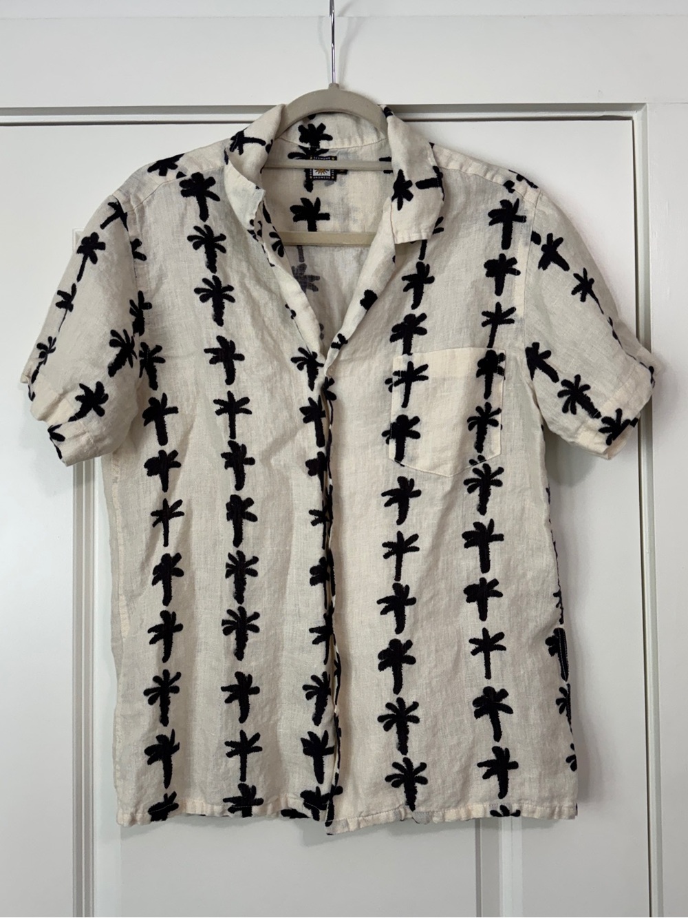 Desmond & Dempsey Small 100% Linen Short Sleeve Button Down Shirt w/ Palm Trees